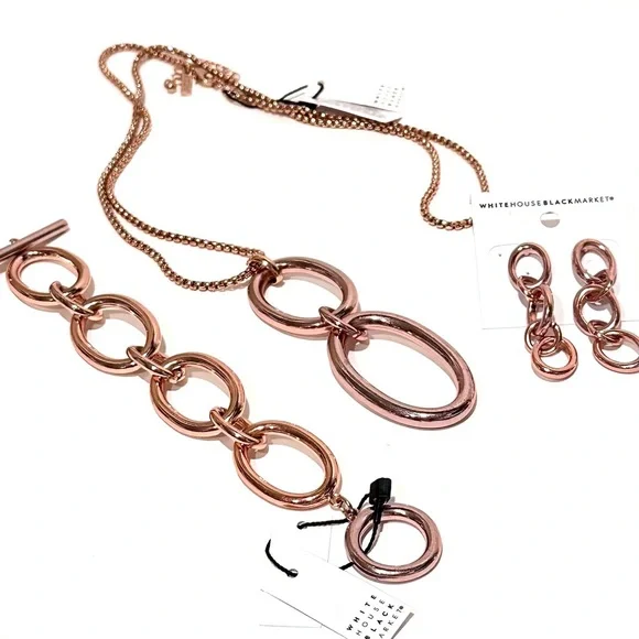 WHITE HOUSE BLACK MARKET Rose Gold Oval Link Dangle Earrings | NWT - Picture 4 of 9
